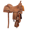 Burns Russet RO Ranch Cutter Saddle - Pointed Square - Deluxe Border Full Barbwire w/ Wyo Flower 