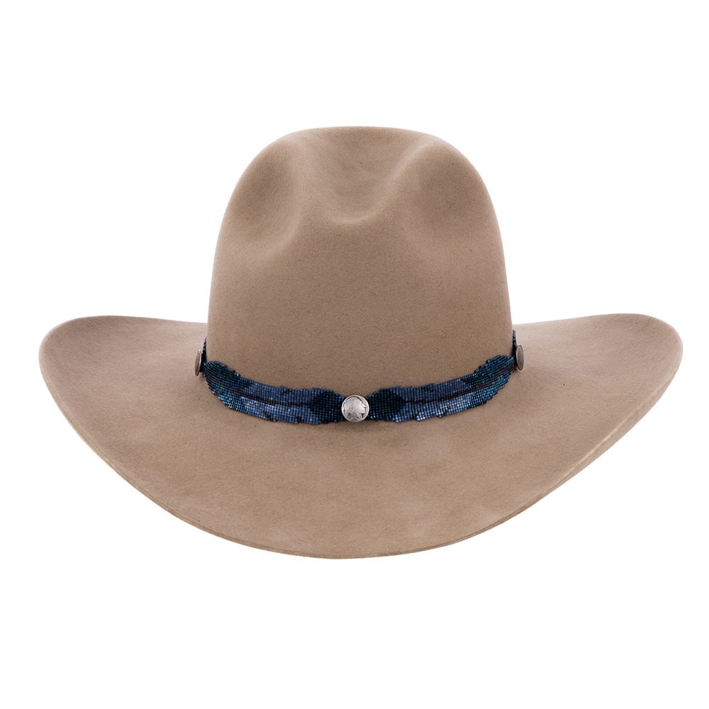 Blue Metal w/Blue Satin Hatband Indian Head Buttons