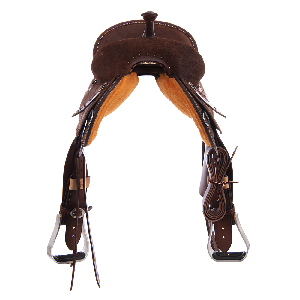 Chocolate RO Bronze Buckstitch Caiman Round Barrel Saddle