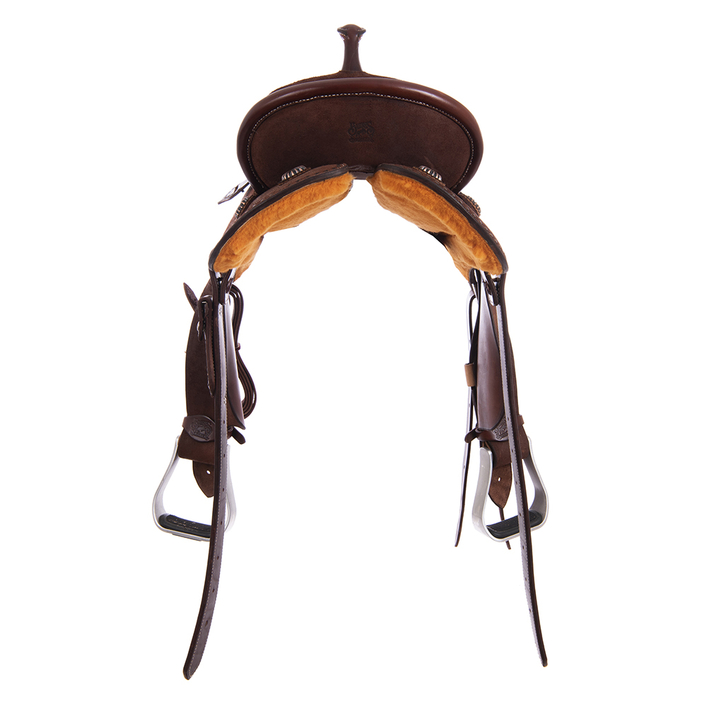 Chocolate RO Bronze Buckstitch Caiman Round Barrel Saddle