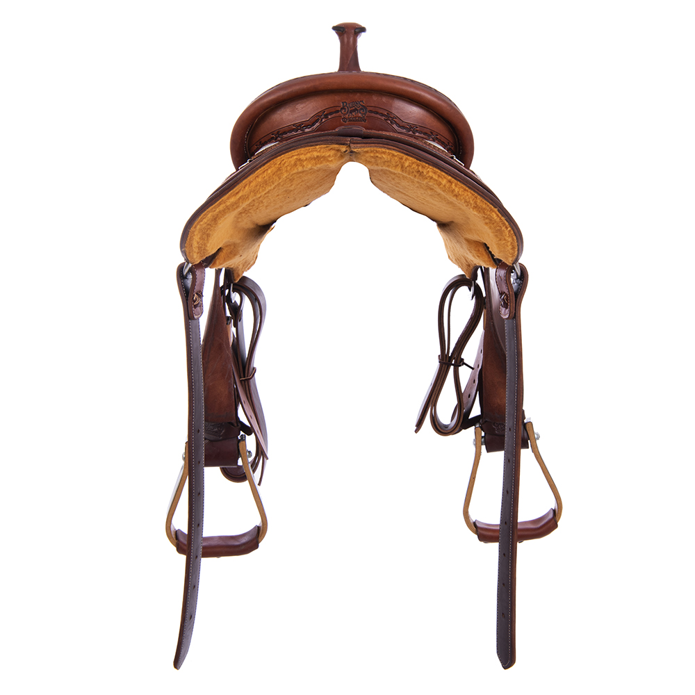 Burns Chestnut SO Cutter Saddle - Roper - Full Simple Barbedwire Tooled 