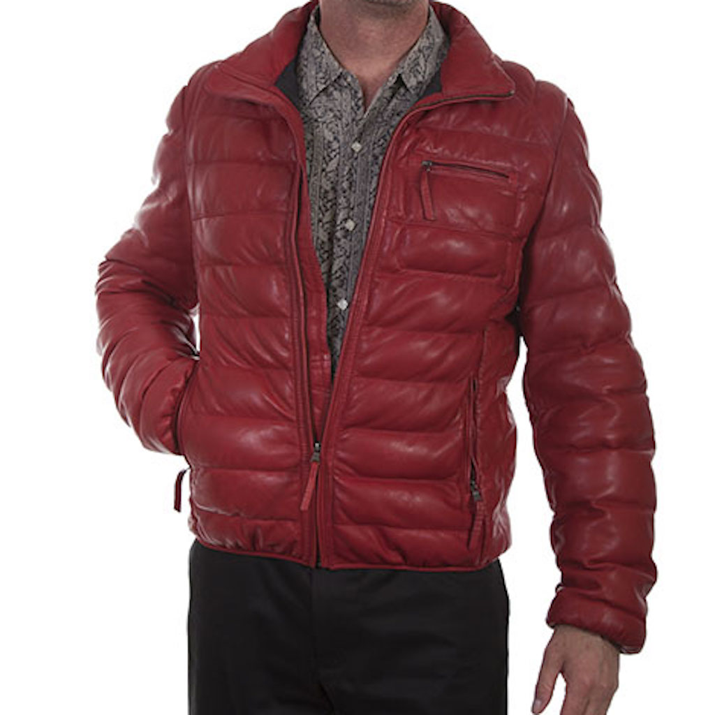 MEN'S RED RIBBED LEATHER JACKET 