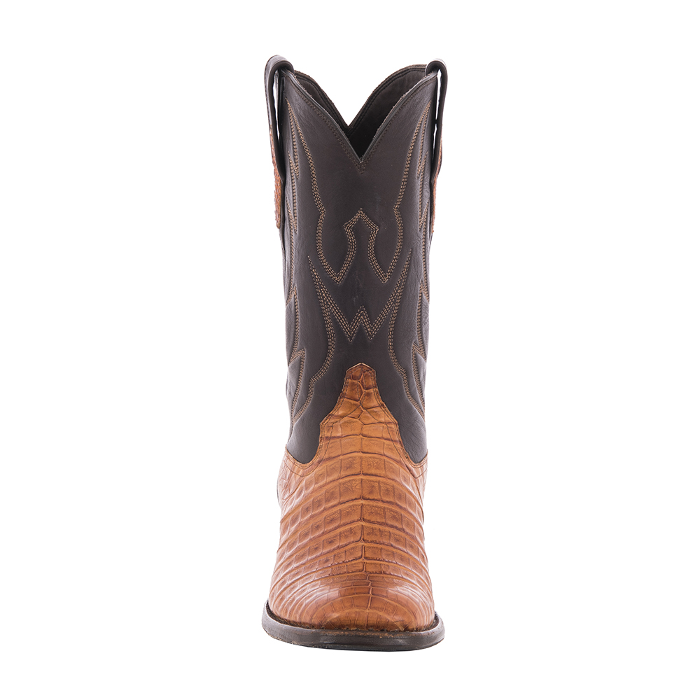 Burns Men's Oiled Cognac Caiman Square Toe Cowboy Boot
