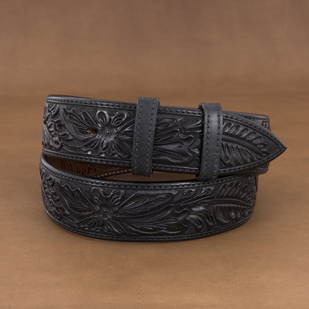 1 1/2"  BLACK HAND TOOLED BELT