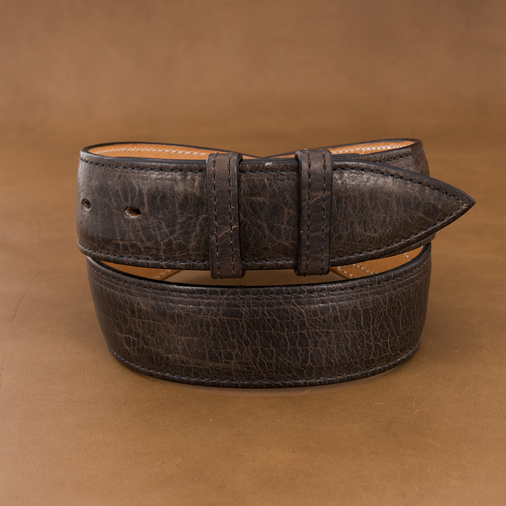 Burns Grey Bison Leather Belt with Billets