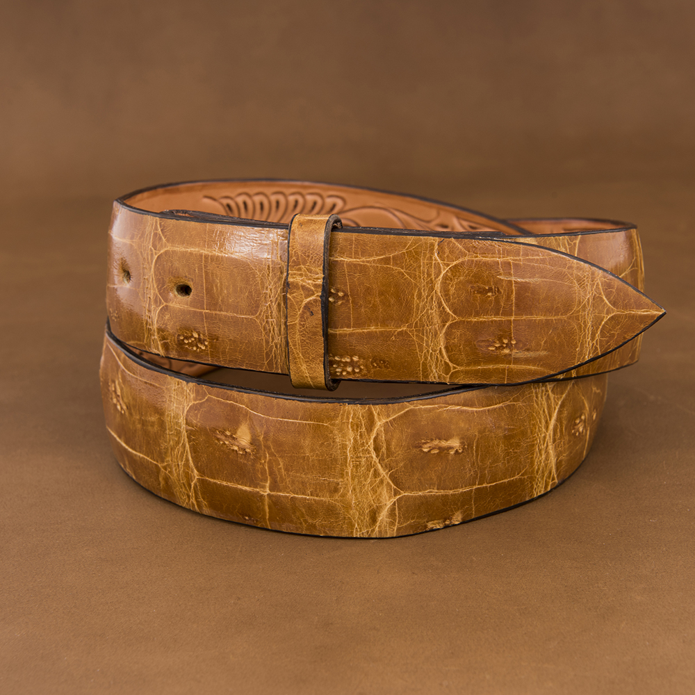 Sunset Trails Honey Gloss Caiman Tail Leather Belt