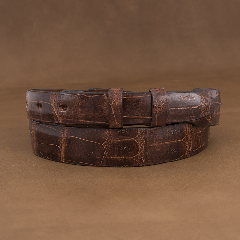 Sunset Trails Cognac Crocodile Tail Leather Tapered Belt