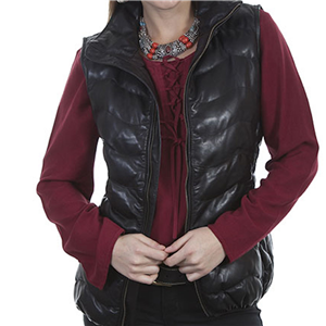 LADIES BLACK RIBBED LEATHER VEST