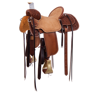 Burns Chestnut SO Russet RO Ranch Rope Saddle - Conventional Roper - 1/2 MW Floral 1/2 DHD Border - 