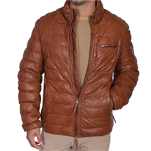 MEN'S COGNAC RIBBED LEATHER JACKET