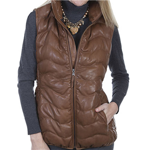 LADIES COGNAC SOFT LAMB RIBBED VEST
