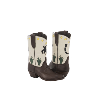 LADIES BROWN ANALINE W/ BUCKING COWBOY INLAY BOOT