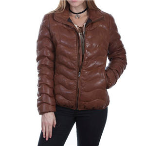 LADIES COGNAC SOFT LAMB RIBBED LEATHER JACKET
