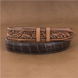 1 1/4" CAIMAN CHOCOLATE BELT W/ ANTIQUE BROWN BILLETS