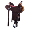 Burns Chocolate RO Barrel Saddle-Round- Red Buckstitch- Wyo Floral Russet Overlay