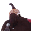 Burns Chocolate RO Barrel Saddle-Round- Red Buckstitch- Wyo Floral Russet Overlay