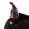 Burns Chocolate SO/RO Barrel Saddle - Round - Full Natural Buckstitch; Black Suede Hand Pop Stitch S