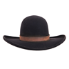 CUSTOM BLACK HAT OPEN CROWN 4.25" BRIM FULL CURL DISTRESSED ROUGHOUT BAND