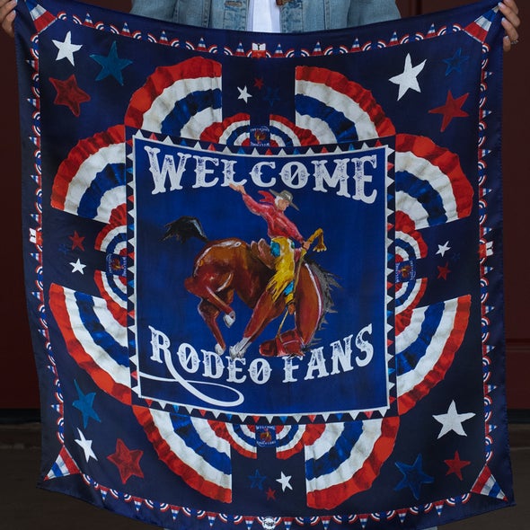 Welcome Rodeo Fans Navy Cotton/Silk Bandana 