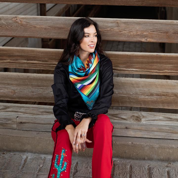 The Pawnee Turquoise Long Tall 100% 12 MM Satin Sik Scarf (1 AVAILABLE)