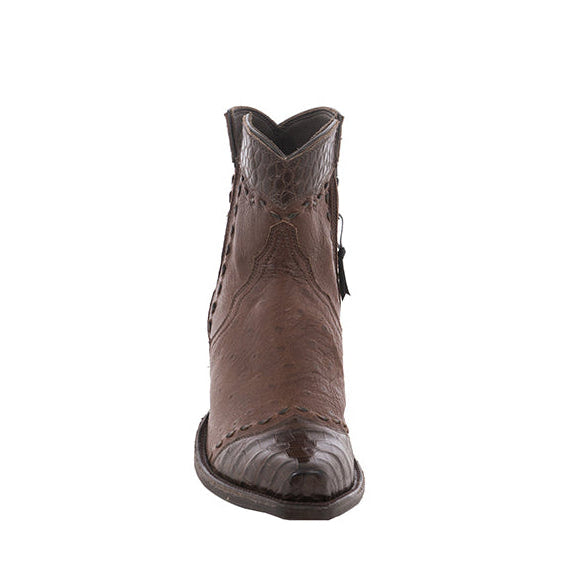 Ladies Shorty Smooth Kango CC Ostrich Nicotine Caiman Wingtip, Half, Collar Full Brown Buckstitch