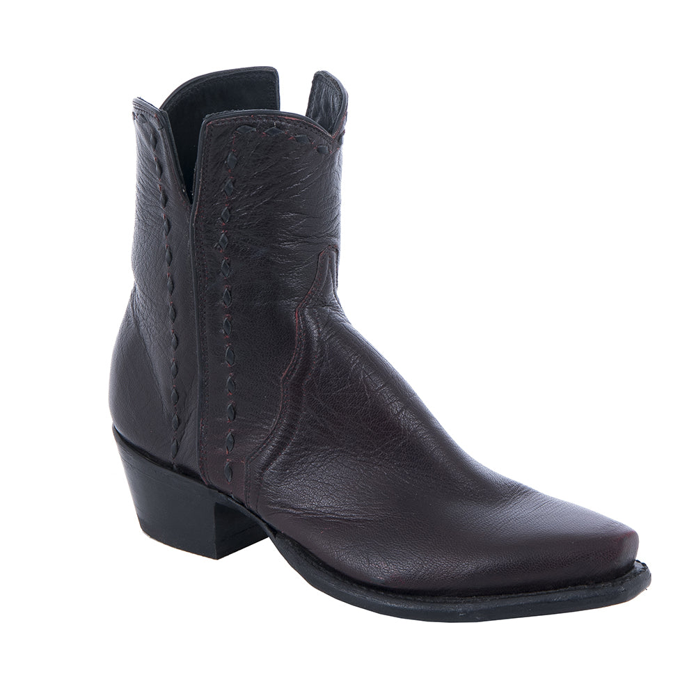 Ladies Short Black Cherry Goat Half Black Buckstitch Boot