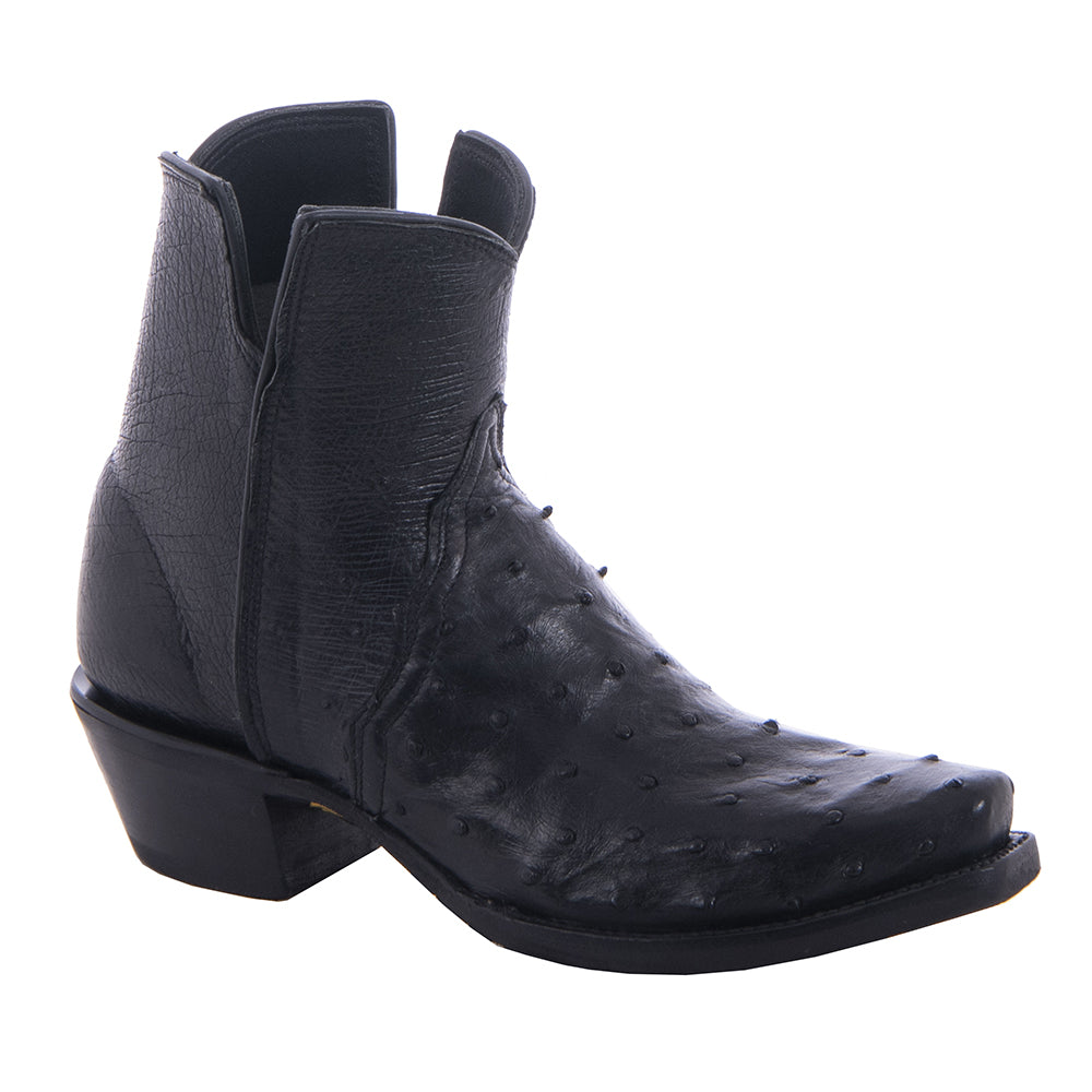 Ladies Black Full Quill Ostrich Smooth Ostrich Short Boot