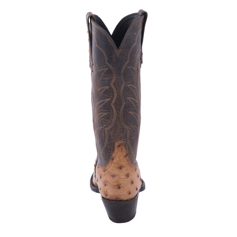 Ladies Cowboy 13" Cognac Burnished Ostrich/ Canella Goat with a Winn Stitch in Coyote