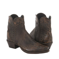 Ladies Short Tobac Goat Antique Brown Tooled Wingtip, Heel Fox, Collar Full Brown Buckstitch Boot