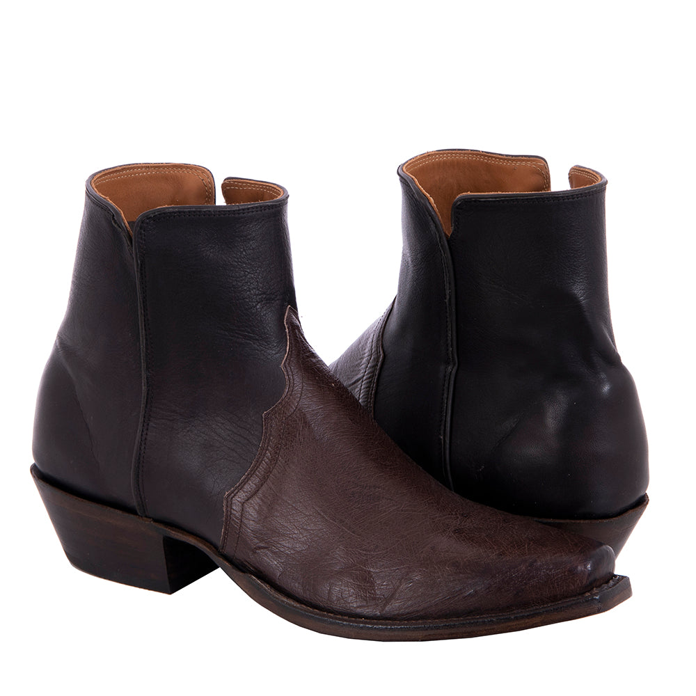 Men's Short Zip Nicotine Smooth Ostrich/Chocolate Aniline