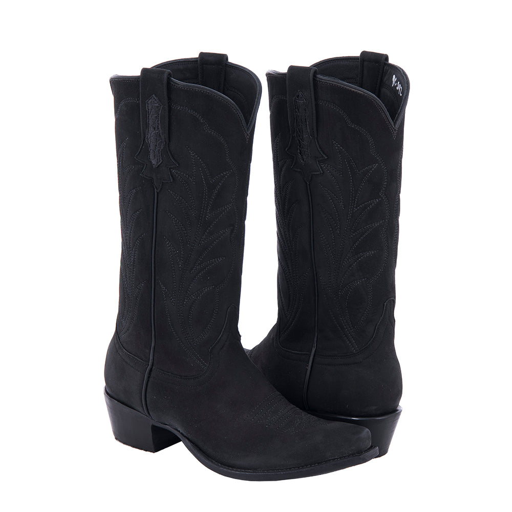 Ladies Black Nubuck Burnished Winn Cowboy Boots
