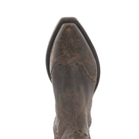 Ladies Short Tobac Goat Antique Brown Tooled Wingtip, Heel Fox, Collar Full Brown Buckstitch Boot