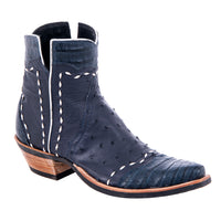 Ladies Navy Ostrich Caiman Tipped Short Cowboy Boots