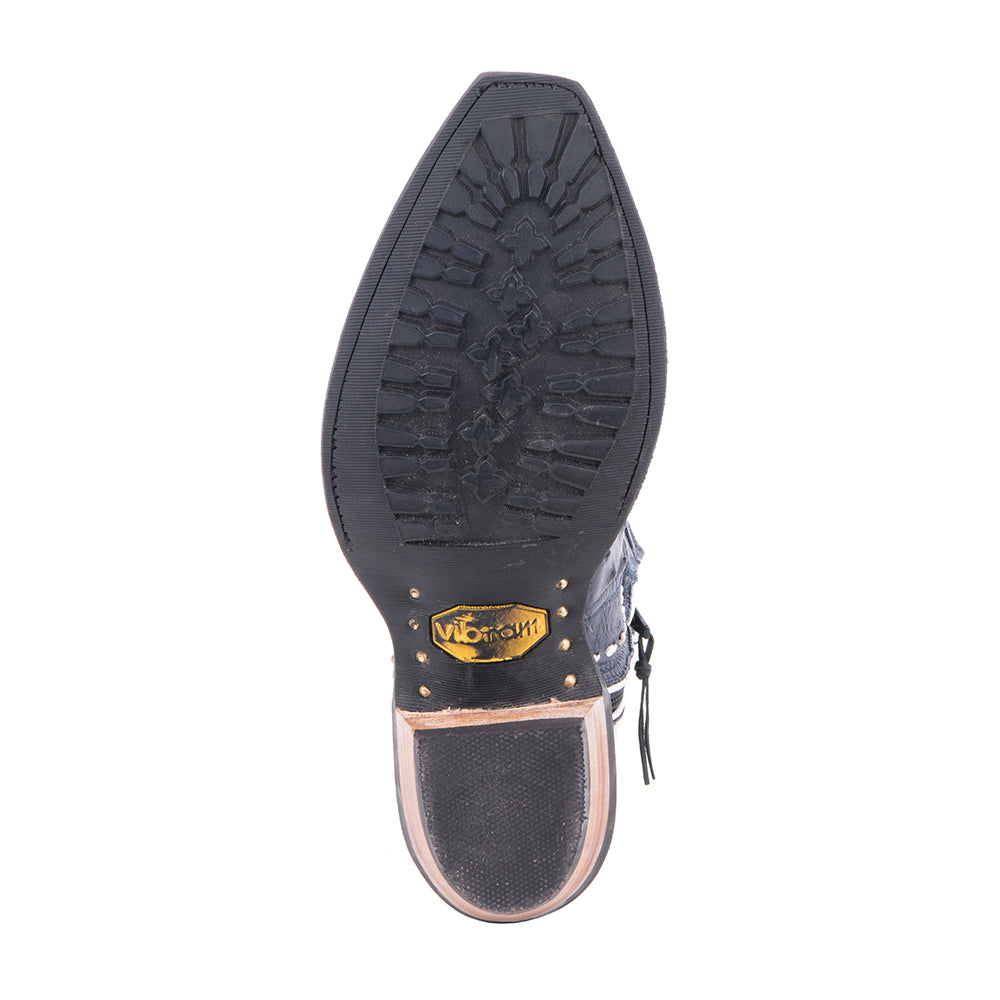 Ladies Navy Ostrich Caiman Tipped Short Cowboy Boots