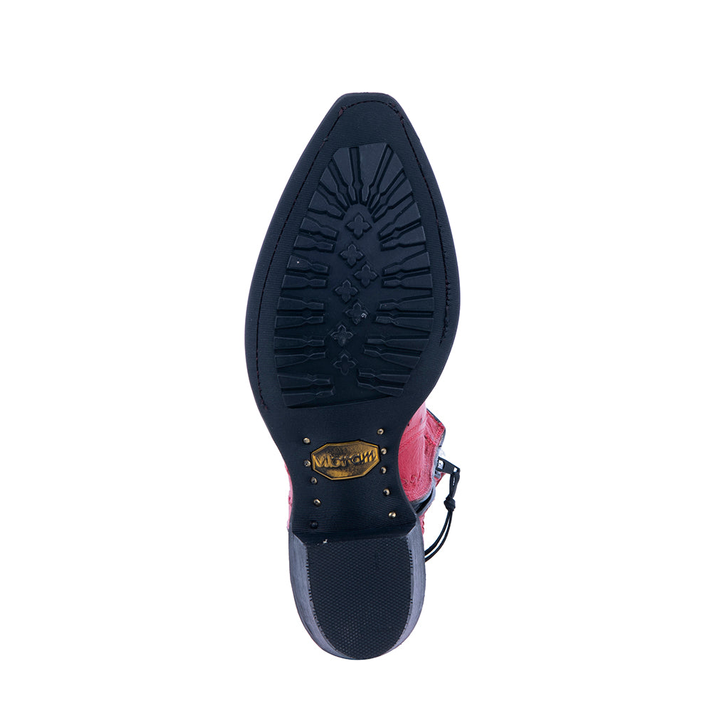 Ladies Red Full Quill Ostrich Buckstitch Short Boots Mini Vibram