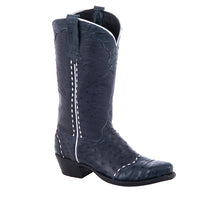 Ladies 13" Navy Full Quill Ostrich and Caiman Cowboy Boots