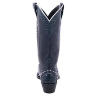 Ladies 13" Navy Full Quill Ostrich and Caiman Cowboy Boots