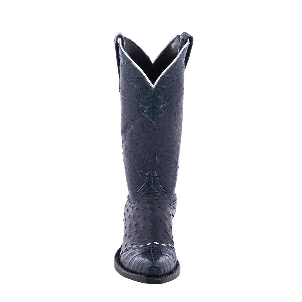 Ladies 13" Navy Full Quill Ostrich and Caiman Cowboy Boots