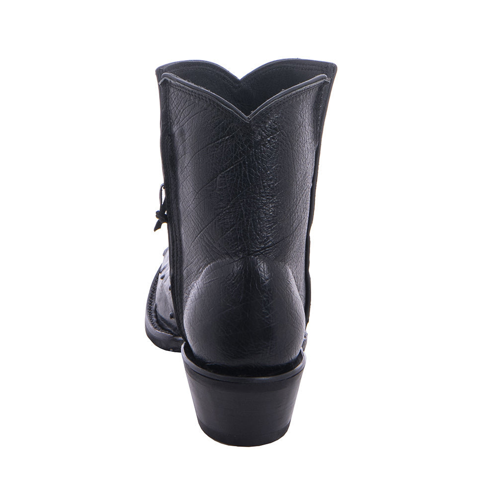Ladies Black Full Quill Ostrich Smooth Ostrich Short Boot