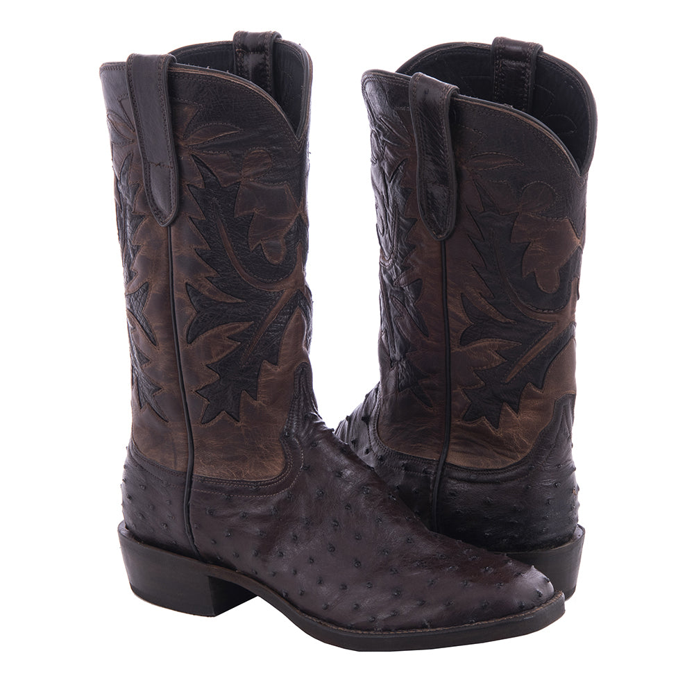 Ladies Cowboy 12-2 Kango Full Quill Ostrich/Canella Goat Fern Inlay Spur Lip and Heavy Sole