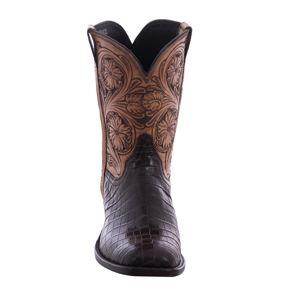 Men's 10-2 2 Tone Chocolate Nile Tooled Tops Cowboy Boot