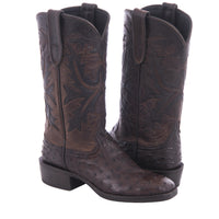 Ladies Cowboy 12-2 Nicotine Full Quill Ostrich/Canella Goat Fern Inlay Spur Lip and Heavy Sole