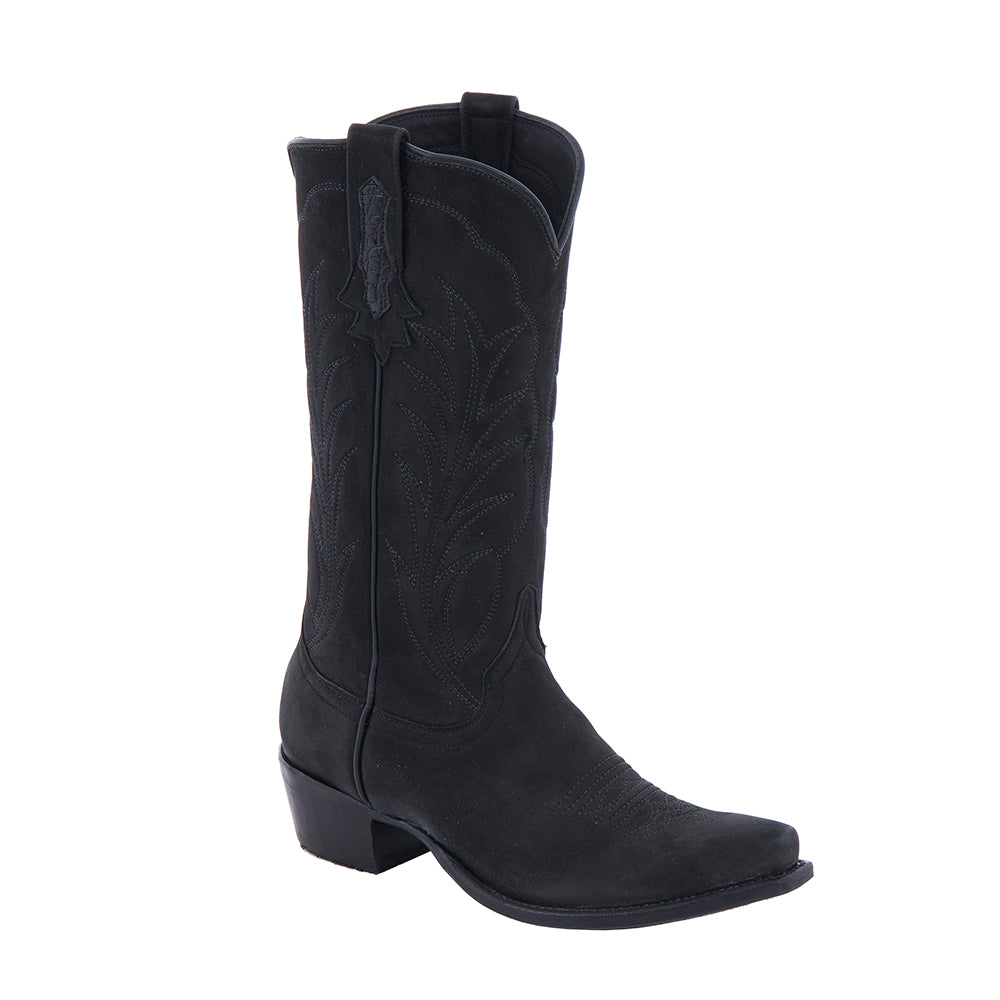 Ladies Black Nubuck Burnished Winn Cowboy Boots