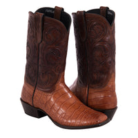 Men's 12" Cognac Gator Belly Tooled Top Cowboy Boot