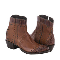 Ladies Shorty British Tan Aniline/Peanut Matte Gator Wingtip, Half, and Collar with Full Buckstitch