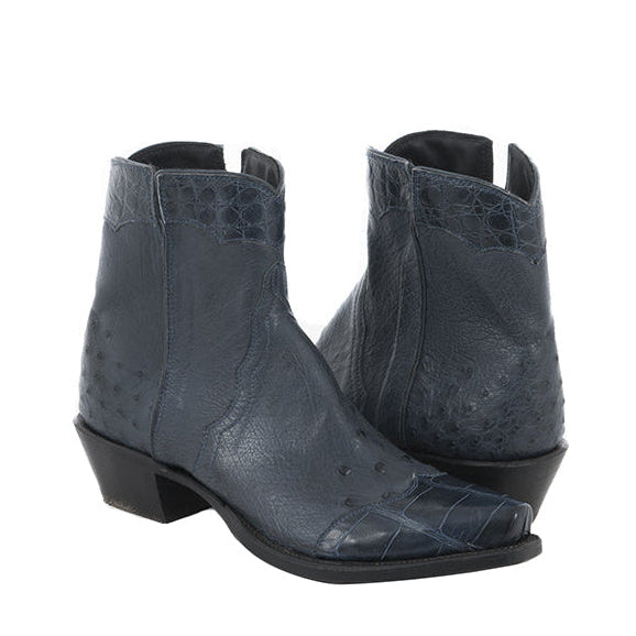 Ladies Short Navy Smooth Ostrich with Navy Gator Wingtip and Collar