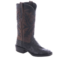 Ladies Cowboy 12-2 Black Full Quill Ostrich/Canella Goat Fern Inlay Spur Lip and Heavy Sole