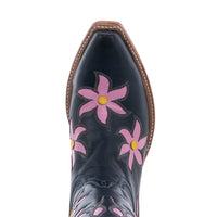 Ladies Navy Blue and Pink Pinwheel Floral Cowboy Boot