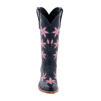 Ladies Navy Blue and Pink Pinwheel Floral Cowboy Boot