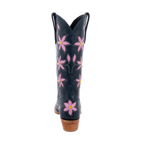 Ladies Navy Blue and Pink Pinwheel Floral Cowboy Boot